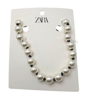Zara Faux Pearl Necklace With Black Knot Adjustable Cord